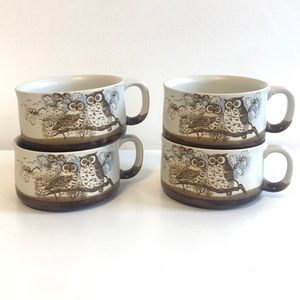 Vintage large Otagiri Owl Mugs , set of 4